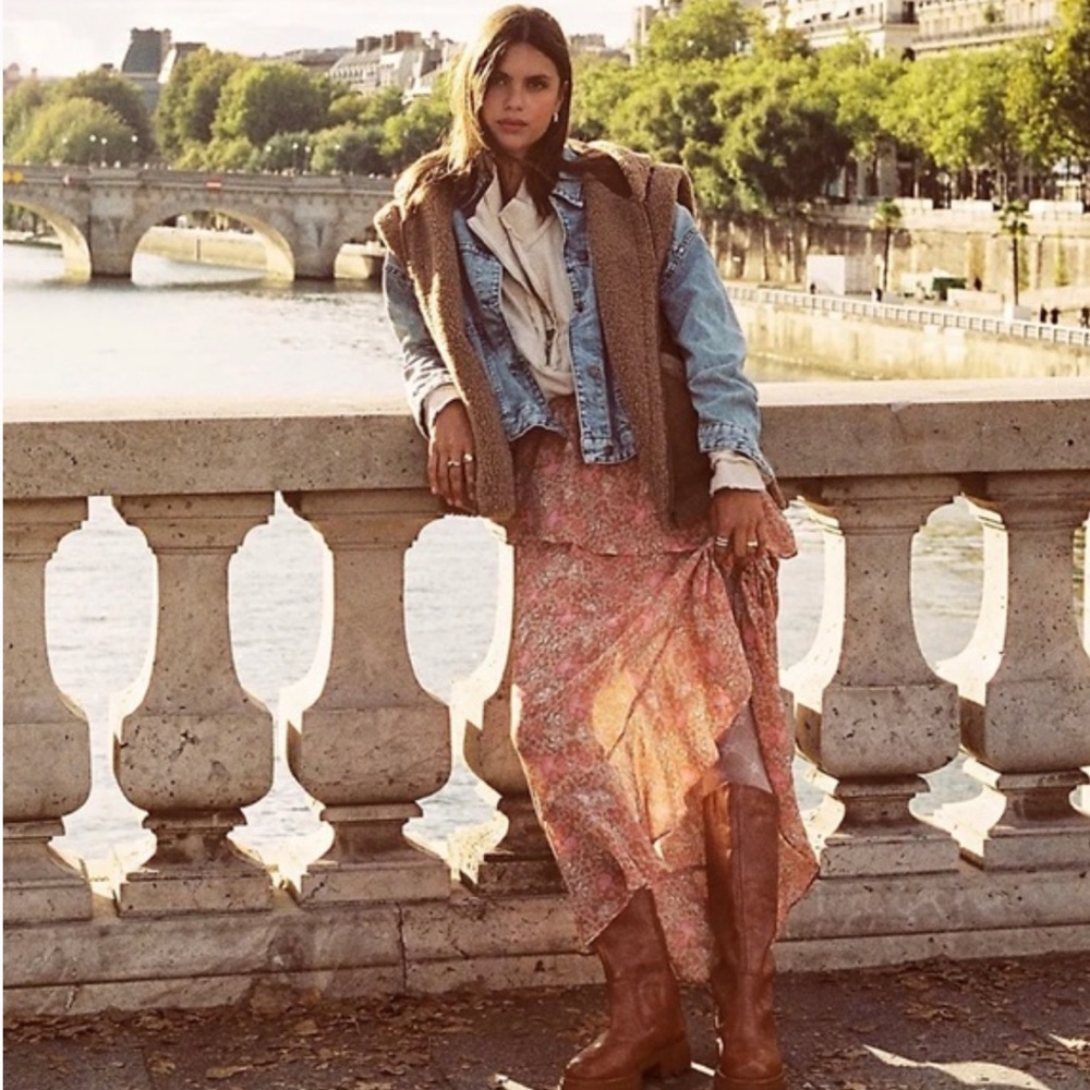 Free People Floral Maxi Skirt in Pink and Rust